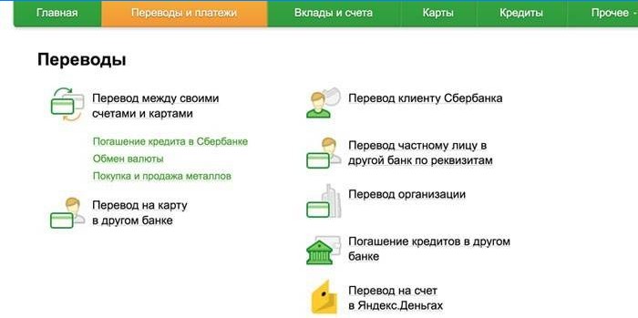 Transferência de dinheiro via Sberbank-Online