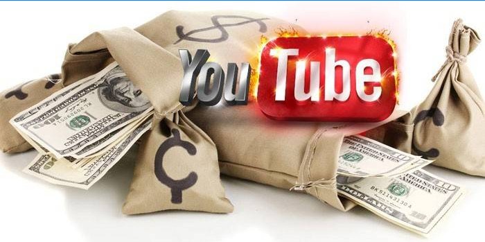 Dinheiro em malas e logotipo do youtube