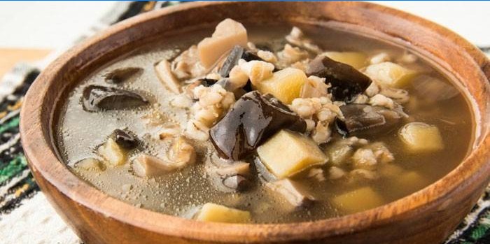 Sopa com cogumelos e cevadinha