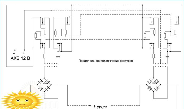 Diagrama de conexão paralela dos circuitos do conversor