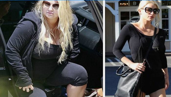 Menina antes e depois de perder peso com uma dieta de kefir
