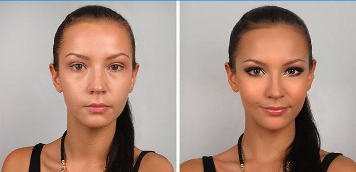 Foto da menina antes e depois da maquiagem