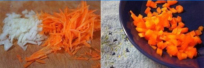 Cortar cenouras e cebolas