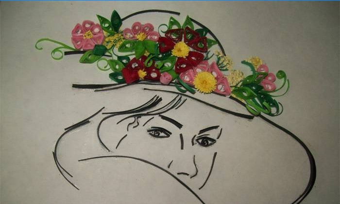 Quilling flores em um chapéu
